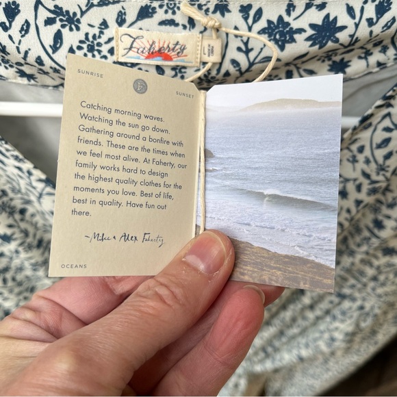 Faherty Kennedy 100% Silk Spring Daisy Dress NWT In White & Blue Floral Sz L - Picture 12 of 16